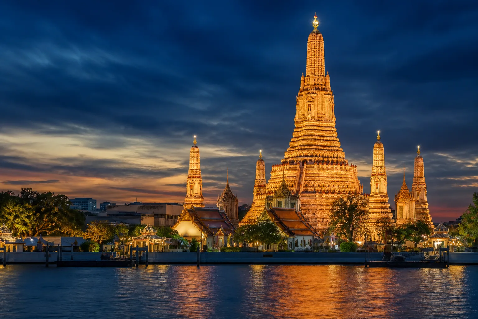 Wat Arun in Bangkok bei Abenddämmerung — Thailand Digital Arrival Card
